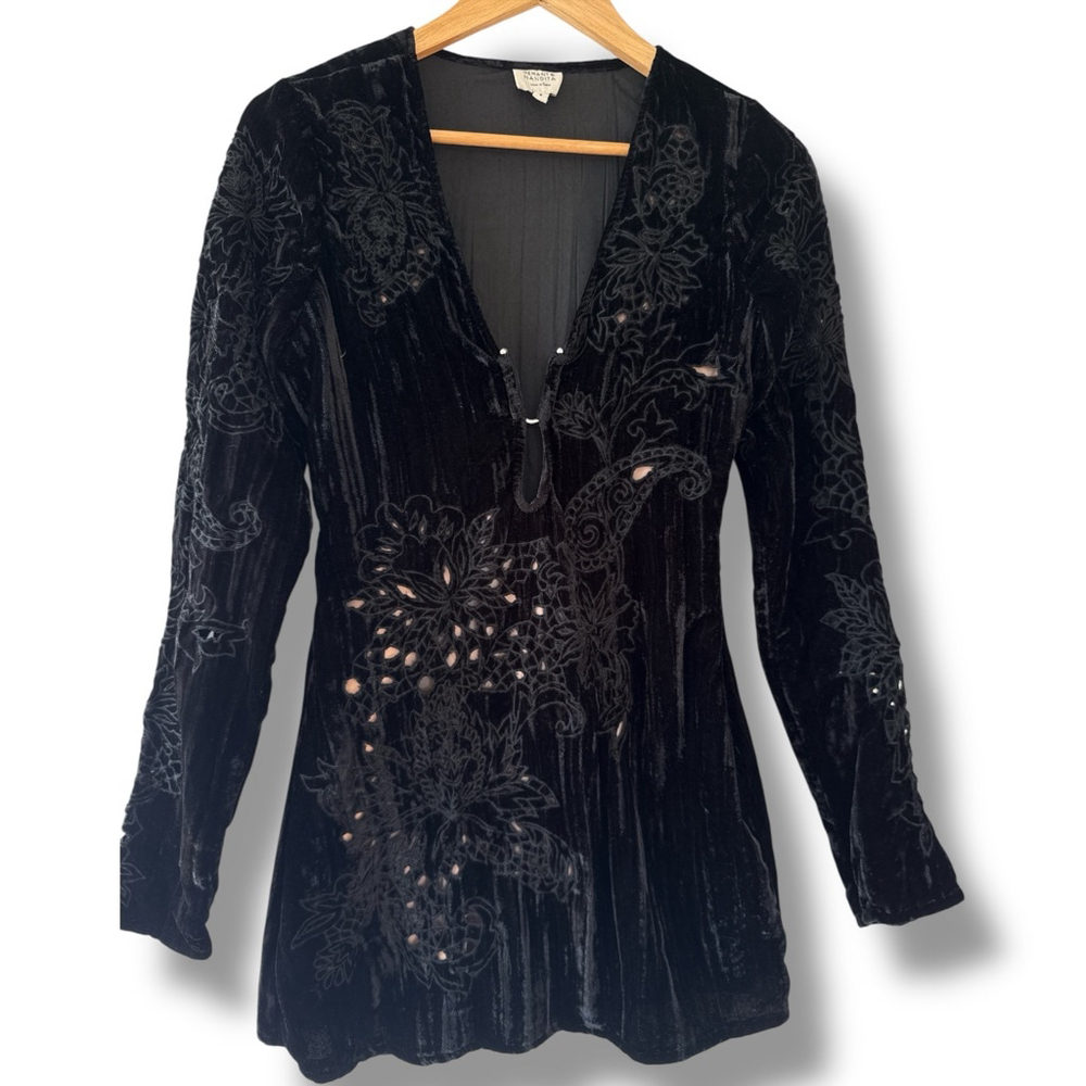 Hemant & Nandita Black Velvet Burnout Mini Dress S